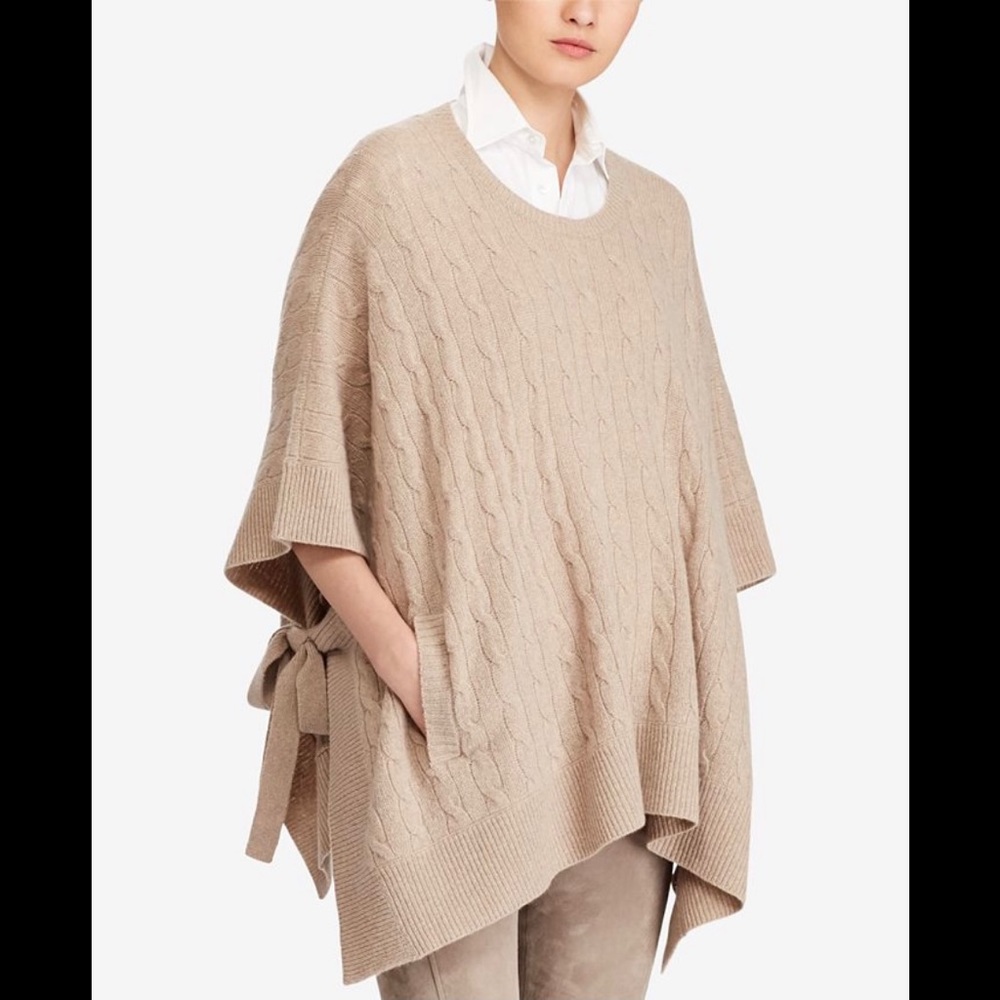 Polo Ralph Lauren Cable Wool Cashmere Poncho MED